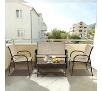 Costway 4-Piece Patio Furniture Set With 2 Chairs & Glass Coffee Table-Brown
