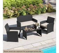 Costway 4 Piece Patio Rattan Conversation Set Outdoor Wicker Loveseat Armchairs W/ Coffee Table