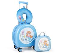 COSTWAY 4 Pieces Kids Suitcase, 14 Inch Luggage & Backpack Set with Neck Pillow, Name Tag, Extendable Handle, Children Travel Trolley Bag for Boys Girls (Blue)