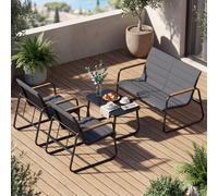 Costway 4 Pieces Outdoor Furniture Set with Cushions and Tempered Glass Table-Grey