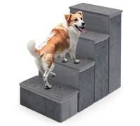 Costway 4-Step Dog Stairs Non-Slip Foldable Dog Ramp With Adjustable Steps-Grey