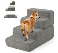 Costway 4-Step Foam Dog Stairs Foldable Dog Ramp W/ Non-Slip Bottom-Grey