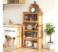 Costway 4-Tier Bookcase Bedroom 140Cm Bamboo Bookshelf With Doors-Natural