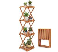 COSTWAY 4-Tier Folding Plant Rack, Free Standing Decorative Storage Stand Shelving Shelf, Wooden Corner Flowers Display Holder for Living Room Balcony Garden Patio
