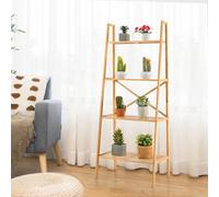 Costway 4-Tier Ladder Shelf Bamboo Bookshelf Bookcase Storage Organizer Plant Stand