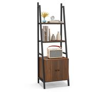 Costway 4-Tier Ladder Shelf With Cabinet 160 Cm Tall Bookshelf Industrial Bookcase
