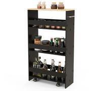 Costway 4-Tier Rolling Storage Cart 20Cm Slim Kitchen Cart On Wheels Slide Out Utility Cart Black