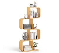 Costway 4-Tier S-Shaped Bookcase Bamboo Bookshelf W/ 4 Open Cubes-Natural