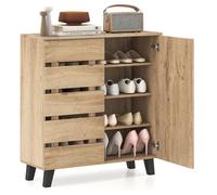 Costway 4-Tier Shoe Cabinet 2-Door Shoe Rack With Louvered Door-Natural