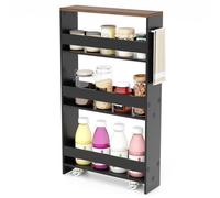 Costway 13Cm Slim Storage Cart With Charging Station 4-Tier Rolling Kitchen Cart With Handle & Guardrails