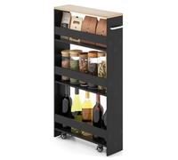 Costway 4-Tier Slim Storage Cart Narrow Mobile Serving Cart Open Shelves Rolling Kitchen Cart On Wheels Black & Natural