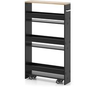 Costway 4-Tier Slim Storage Cart with Open Shelves and Wheels-Black