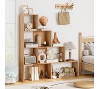 Costway 4-Tier Stepped Bookshelf Modern Ladder Bookcase 6 Storage Cubes-Natural