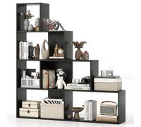 Costway 4-Tier Stepped Bookshelf Modern Ladder Bookcase W/ 6 Storage Cubes-Black