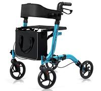 COSTWAY 4 Wheels Rollator Walker with Seat, Folding Mobility Walker with Brake System, Adjustable Handle, Cane Holder & Storage Bag, Lightweight Walking Aid for Elderly (Blue, 54 x 74 x 82-95cm)