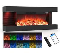 COSTWAY 40” 3-Sided Electric Fireplace with Mantel & WiFi Smart Control | Wall-Mounted Heater with 12 Flame & LED Colors, 5 Brightness, Thermostat, Touch/App/Remote Control & Timer, 750W/1500W