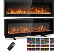COSTWAY 40"/50" Electric Fireplace, Wall Mounted/Recessed/Freestanding Fire Heater with 12 Flame & 12 Ember Bed Colors, 5 Brightness, Remote Control, 8H Timer, Thermostat, 750W/1500W (102cm/40”)