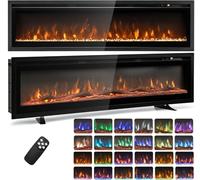 COSTWAY 40"/50" Electric Fireplace, Wall Mounted/Recessed/Freestanding Fire Heater with 12 Flame & 12 Ember Bed Colors, 5 Brightness, Remote Control, 8H Timer, Thermostat, 750W/1500W (127cm/50”)