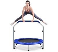 COSTWAY 40" Mini Trampoline, Foldable Fitness Bouncer with 4-Level Adjustable Foam Handle and Safety Padded Cover, Indoor Outdoor Exercise Rebounder Workout for Kids & Adults (Blue)