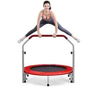 COSTWAY 40" Mini Trampoline, Foldable Fitness Bouncer with 4-Level Adjustable Foam Handle and Safety Padded Cover, Indoor Outdoor Exercise Rebounder Workout for Kids & Adults (Red)
