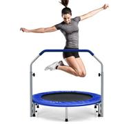 COSTWAY 40" Trampoline, Foldable Fitness Bouncer with 4-Level Adjustable Foam Handle and Safety Padded Cover, Indoor Outdoor Exercise Rebounder Workout for Kids & Adults (Blue)