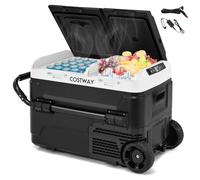 COSTWAY 40L Car Fridge Freezer, Dual Zone Portable Compressor Car Refrigerator with Dual-temperature Design, 12V/24V DC & 100-240V AC, -20℃~20℃ Electric Cooler for Vehicles Camping Travel RV