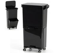 COSTWAY 40L Recycling Bins with 3 Compartments, 2 Removable Buckets, Wheels | Pedal Bin Trash Can, Classification Stickers, Handle, Vertical Waste Separation System Garbage Can for Home Office