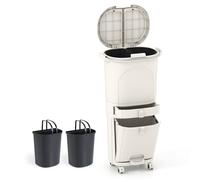 Costway 42L Kitchen Trash Can w/Lid 3-Layer Sorting Trash Bin w/2 Buckets in Beige COSTWAY Beige