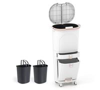Costway 42L Kitchen Trash Can w/Lid 3-Layer Sorting Trash Bin w/2 Buckets in White COSTWAY White