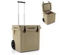COSTWAY 43L Insulated Cooler Box, Mobile Ice Chest Box with All-Terrain Wheels, Aluminum Pull Handle and Bottle Opener, Portable Cooler for Camping, Fishing & Beach