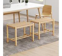 Costway 45Cm Dining Stool Set Of 2 Rubber Wood Frame & Woven Paper Seat