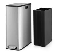 Costway 46L Trash Can Kitchen Waste Bin Slim Step Garbage Can w/Removable Bucket in Silver COSTWAY Silver