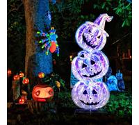 COSTWAY 4FT/3.4FT Halloween Decorations, Light Up Stacked Ghost Pumpkin with 120/150 Led Lights, Halloween Yard Sign for Outdoor Indoor Festival Decor (Pumpkin, 3.4FT)