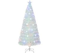 COSTWAY 4FT/5FT/6FT/7FT Fiber Optic Christmas Tree, Pre-Lit Xmas Tree with Lighted Top Star, 18/24/36/48 LED Lights, 130/170/230/270 Branch Tips & Snowflakes, Indoor Xmas Decor (7FT)