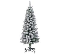 COSTWAY 4FT/5FT/6FT Artificial Christmas Tree, Snow Flocked Xmas Tree with 240/328/460 Branch Tips and Foldable Metal Stand, Slim Pencil Seasonal Decoration Tree for Small Spaces Home Party (4FT)