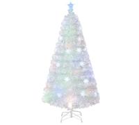 COSTWAY 4FT/5FT/6FT Fiber Optic Christmas Tree, Pre-Lit Xmas Tree with Lighted Top Star, 18/24/36 LED Lights, 125/170/230 Branch Tips & Snowflakes, Indoor Xmas Decor for Home Shop Office（5FT)