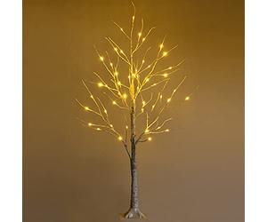 COSTWAY 4FT/5FT/6FT Lighted Christmas Birch Tree, Artificial Xmas Twig Tree with Warm-White LED Lights, Christmas Holiday Party Decor for Porch Home Store (120 cm)
