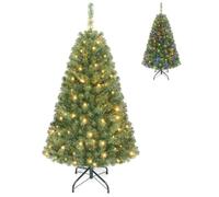 COSTWAY 4FT/5FT/6FT Pre-Lit Artificial Christmas Tree, Hinged Xmas Tree with LED Lights, 11 Modes and Branch Tips, Holiday Full Tree Seasonal Home Office Party Decor (122 cm)