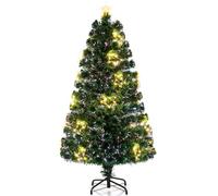 COSTWAY 4FT/5FT/6FT Pre-Lit Christmas Tree, Fiber Optic Artificial Xmas Trees with Warm White Shape-Adjustable Star Lights & Top Star, Christmas Decor Tree for Home Office Holiday Party (5FT)
