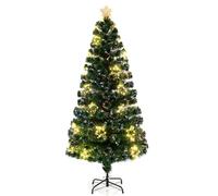 COSTWAY 4FT/5FT/6FT Pre-Lit Christmas Tree, Fiber Optic Artificial Xmas Trees with Warm White Shape-Adjustable Star Lights & Top Star, Christmas Decor Tree for Home Office Holiday Party (180 cm)