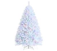 COSTWAY 4FT/5FT/6FT White Artificial Christmas Tree, Hinged Xmas Pine Trees with Iridescent Branch Tips and Folding Metal Stand for Holiday Decoration (6FT)