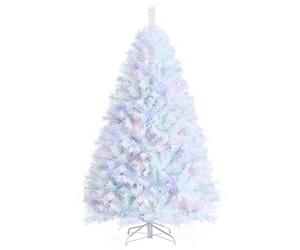 COSTWAY 4FT/5FT/6FT White Artificial Christmas Tree, Hinged Xmas Pine Trees with Iridescent Branch Tips and Folding Metal Stand for Holiday Decoration (6FT)