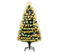 COSTWAY 4FT/5FT Fiber Optic Christmas Tree, Pre-lit Artificial Xmas Tree with 130/170 Branch Tips, 8 Lighting Modes, 14/20 Snowflakes and Star Topper, Seasonal Decoration Tree for Home Party (120 cm)