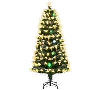COSTWAY 4FT/5FT Fiber Optic Christmas Tree, Pre-lit Artificial Xmas Tree with 130/170 Branch Tips, 8 Lighting Modes, 14/20 Snowflakes and Star Topper, Seasonal Decoration Tree for Home Party (150cm)