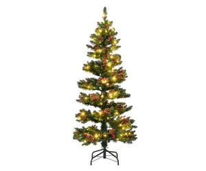 COSTWAY 4FT/5FT Pre-Lit Spiral Christmas Tree, Artificial Xmas Trees with LED Lights, Red Berries and Natural Pine Cones, Festival Decoration for Daily and Holiday Decoration (150 cm)