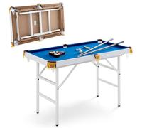 COSTWAY 4FT Billiards Table, Folding Game Pool Table with 16 Balls, 2 Cues, 2 Chalks, Triangle Rack and Brush, Portable Billiard Game Set for Home Party Gathering (Blue)