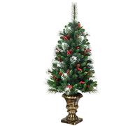 COSTWAY 4FT Christmas Tree, Small Artificial Xmas Trees with Pine Cones and Base, Holiday Decoration for Indoor Tabletop Garden Pathway (1, Green + Brown)