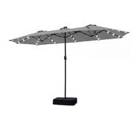 COSTWAY 4M Double-Sided Parasol, Outdoor Extra Large Sun Umbrella with Base, Solar LED Lights and Crank Handle, Market Sunshade Shelter Canopy for Garden Patio Beach Yard (Grey)