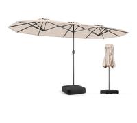 COSTWAY 4m Double-sided Patio Parasol, Outdoor Extra Large Sun Umbrella with Base, Crank Handle and Safety Lock, Market Umbrellas Sunshade Shelter for Garden Beach Yard (Beige)
