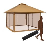 Costway 4m x 4m Pop up Gazebo Canopy Tent W/ Netting Mesh Sidewalls in Brown COSTWAY Brown